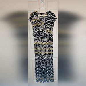 Cocomo Black White Yellow Chevron Jumpsuit Belted - Size Medium